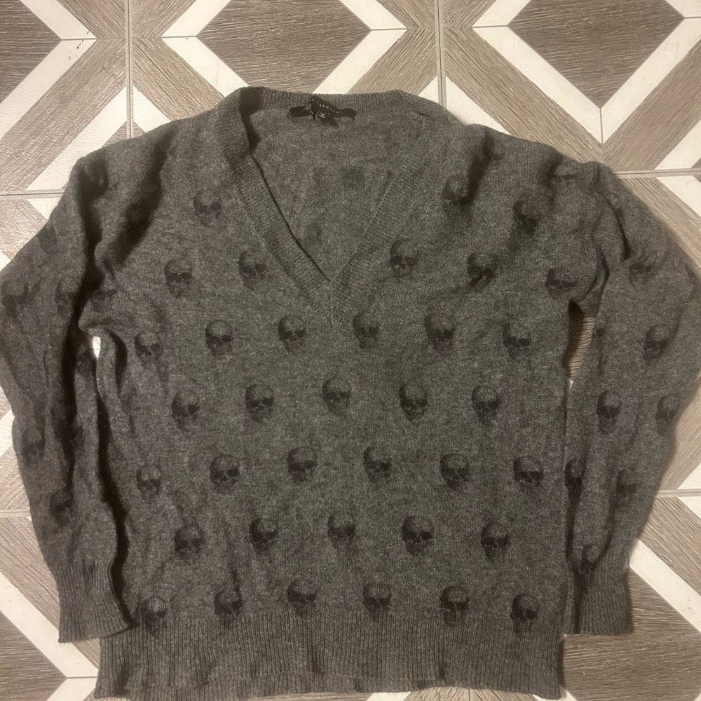 Skull Cashmere Gray Skull Pattern Sweater